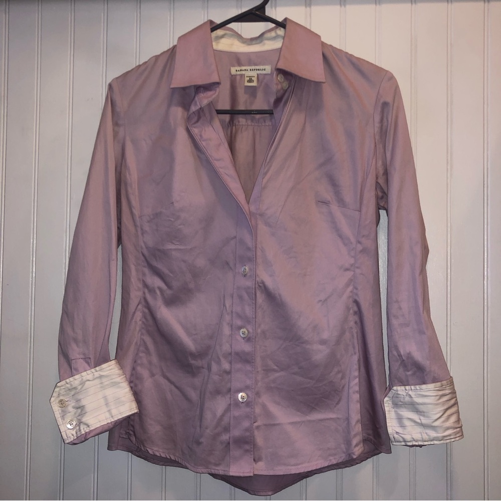 BR Stretch Lavender XS Button Down Shirt Striped Cuff Women’s Banana Republic - Picture 2 of 10